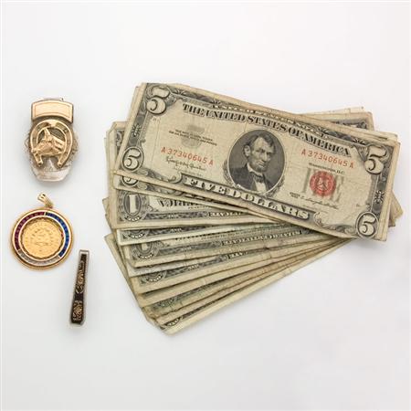 Lot image - Assorted Group of Gold, Silver and Metal Jewelry and Assorted U.S. Currency