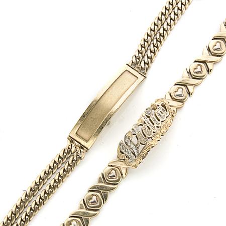 Lot image - Two Low Kt. Gold and Metal ID Bracelets