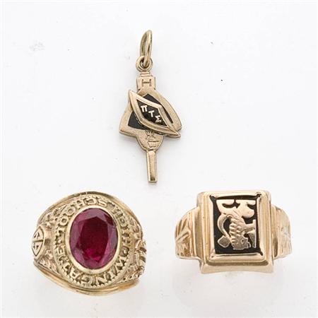 Lot image - Assorted Group of Gold and Metal Gentlemans Rings and Charms