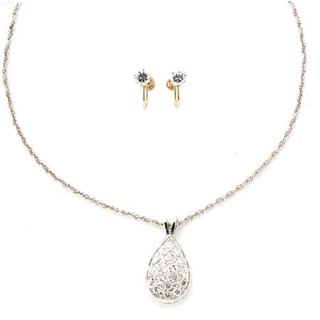 Lot image - Diamond Pendant and Cubic Zarconia Earrings