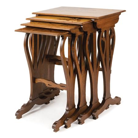 Lot image - Nest of Four Galle Parquetry Inlaid Fruitwood Side Tables