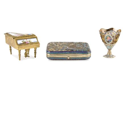 Lot image - Group of Three Continental Silver and Gold Enameled Articles