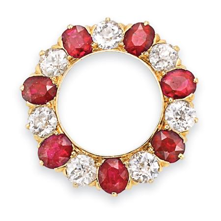 Lot image - Antique Gold, Ruby and Diamond Circle Pin