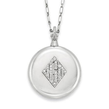 Lot image - Platinum and Diamond Pendant-Watch with Chain, Tiffany & Co.