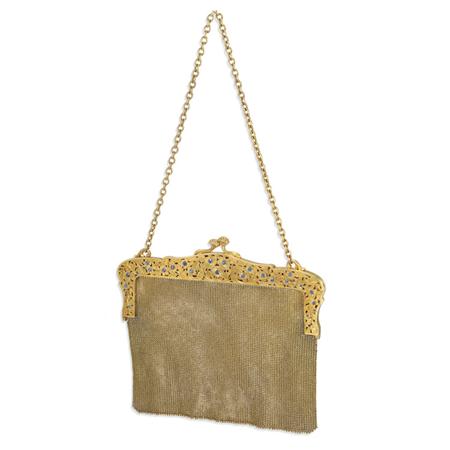 Lot image - Antique Gold and Sapphire Mesh Purse
