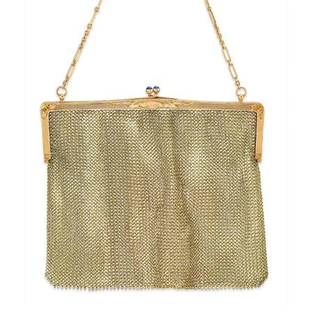 Lot image - Antique Gold and Cabochon Sapphire Mesh Purse