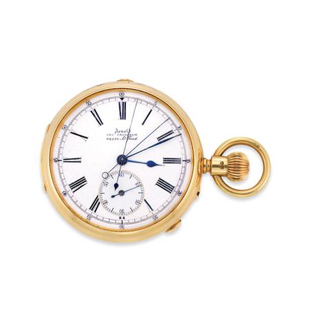 Lot image - Antique Gold Open Face Split-Second Chronograph Pocket Watch