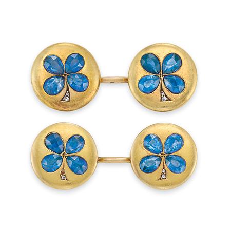 Lot image - Pair of Antique Gold, Sapphire and Diamond Cufflinks