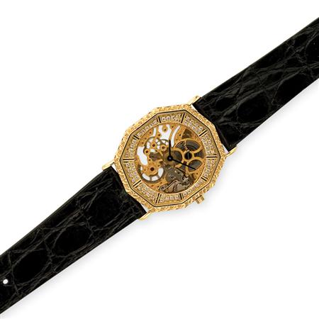 Lot image - Gold and Diamond Skeleton Wristwatch, Piaget