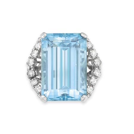 Lot image - Aquamarine and Diamond Ring