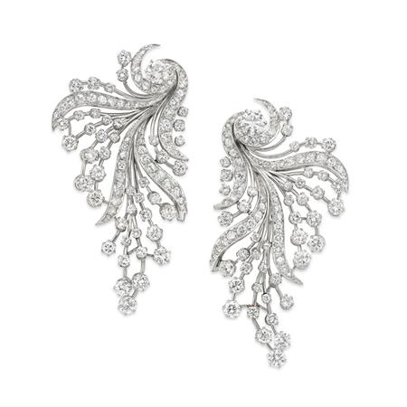 Lot image - Pair of Diamond Spray Clip-Brooches