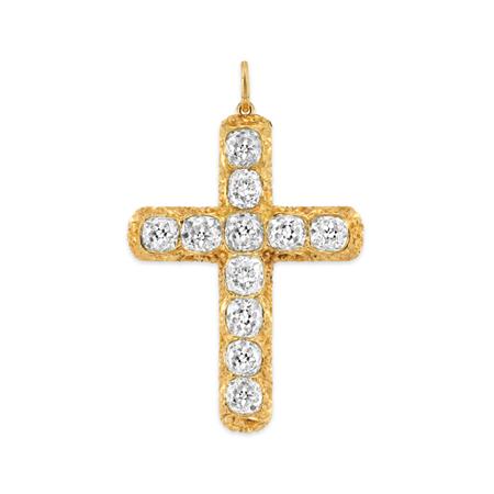 Lot image - Antique Gold and Diamond Cross Pendant-Brooch