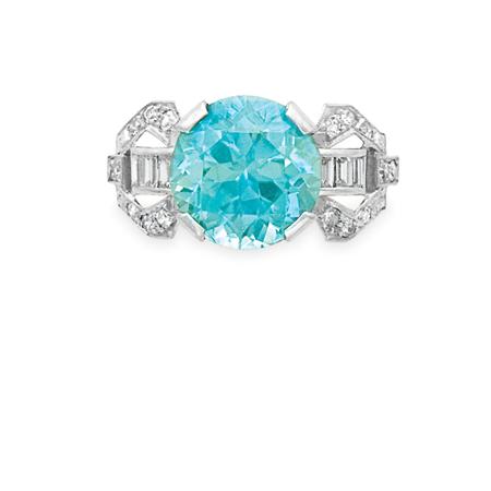 Lot image - Blue Zircon and Diamond Ring