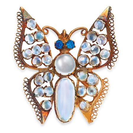 Lot image - Antique Gold, Moonstone and Sapphire Butterfly Brooch