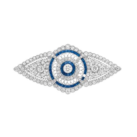 Lot image - Diamond and Sapphire Filigree Brooch