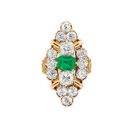 Lot image - Antique Gold, Emerald and Diamond Ring