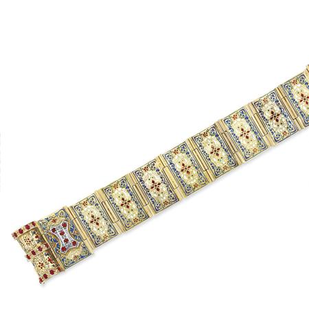 Lot image - Gold, Enamel and Ruby Bracelet