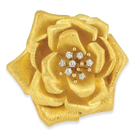 Lot image - Gold and Diamond Flower Clip-Brooch, David Webb
