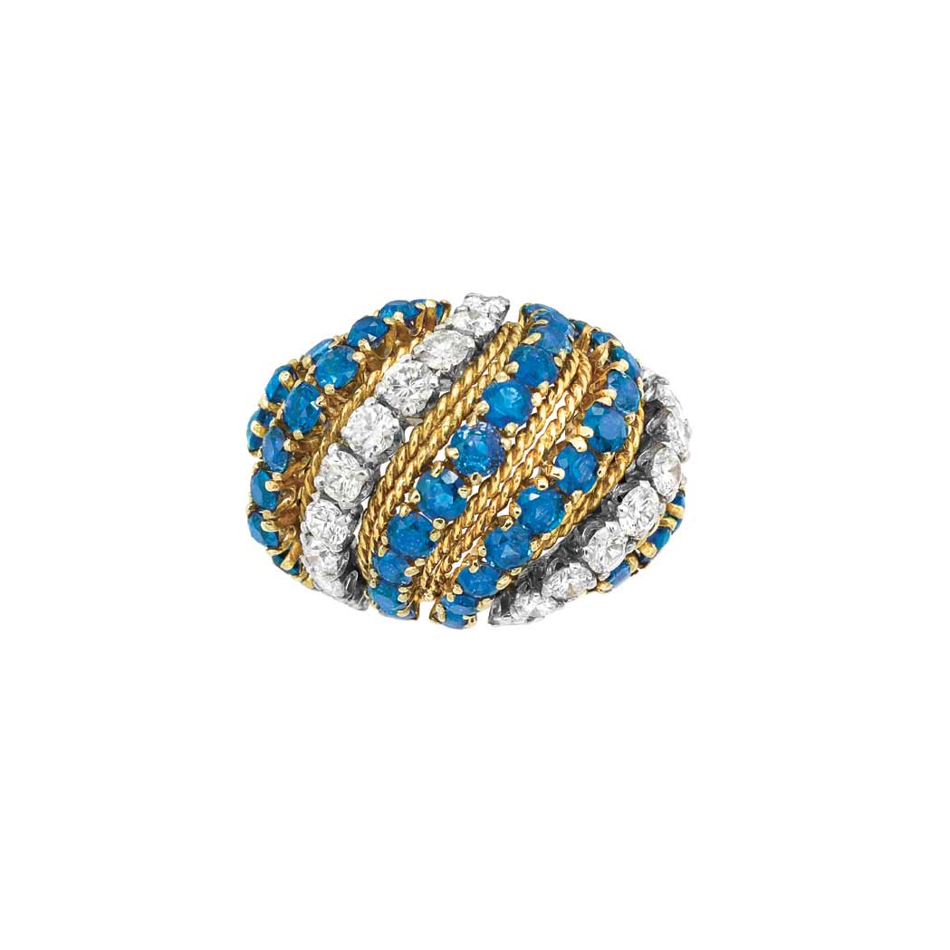 Lot image - Gold, Sapphire and Diamond Bombe Ring, Van Cleef & Arpels