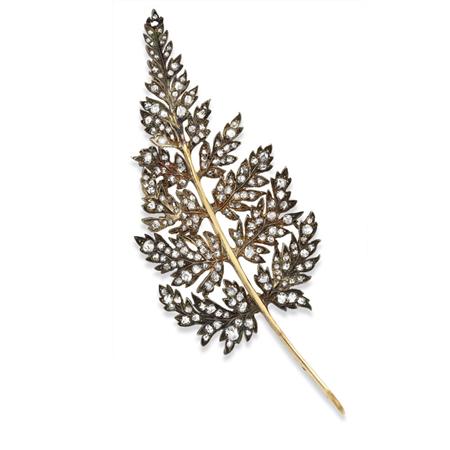 Lot image - Antique Silver, Gold and Diamond Leaf Brooch