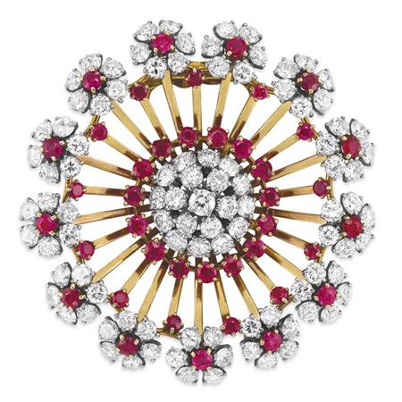 Lot image - Gold, Platinum, Diamond and Ruby Clip-Brooch, Van Cleef & Arpels