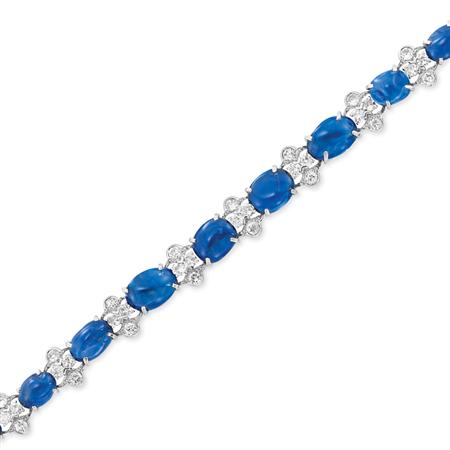 Lot image - Cabochon Sapphire and Diamond Bracelet