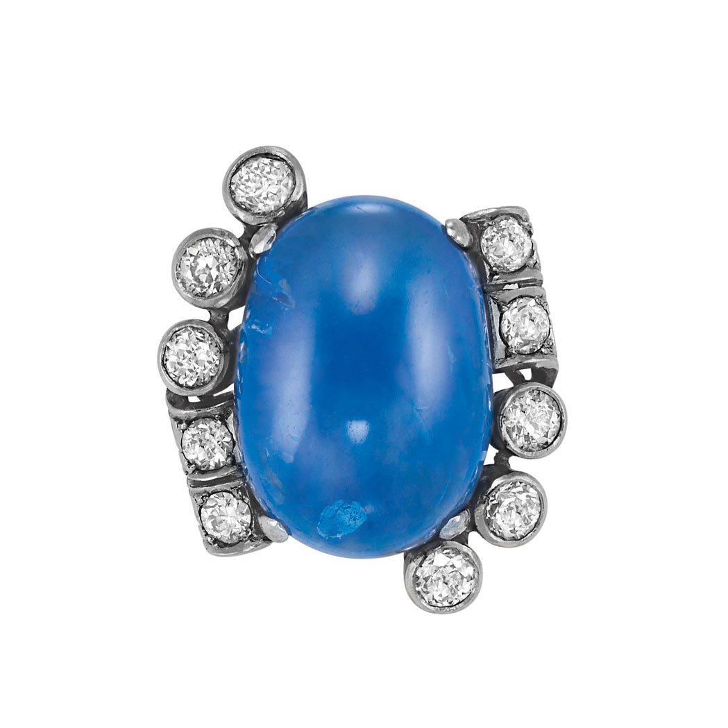 Lot image - Cabochon Sapphire and Diamond Ring
