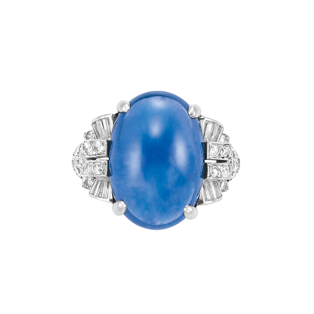 Lot image - Cabochon Sapphire and Diamond Ring