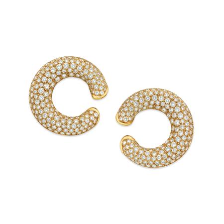 Lot image - Pair of Gold and Diamond Hoop Earclips