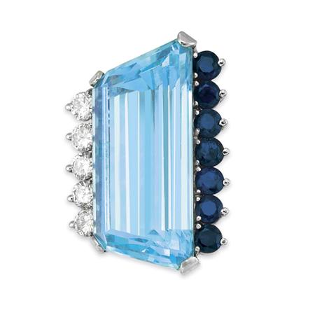Lot image - Aquamarine, Diamond and Sapphire Ring