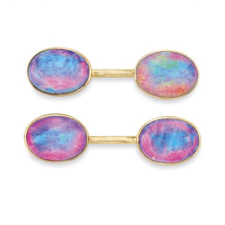 Lot image - Pair of Antique Gold and Foiled-Back Opal Cufflinks