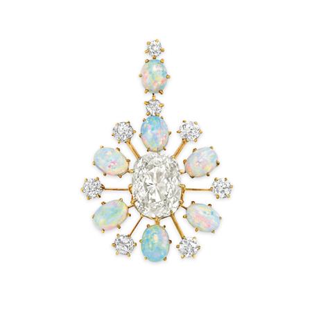Lot image - Antique Gold, Diamond and Opal Pendant