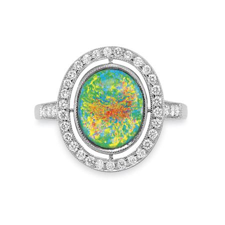 Lot image - Black Opal and Diamond Ring