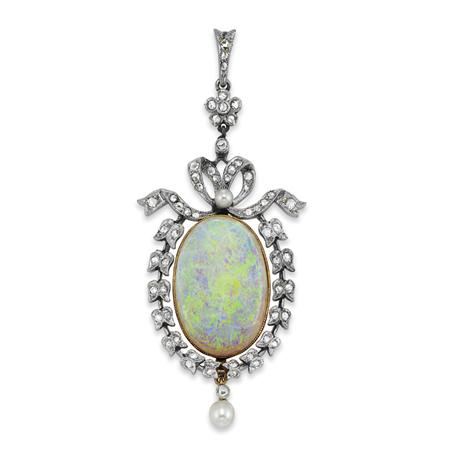 Lot image - Belle Epoque Opal, Diamond and Pearl Pendant