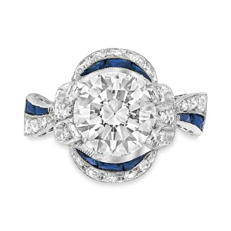 Lot image - Platinum, Diamond, Sapphire and Synthetic Sapphire Ring