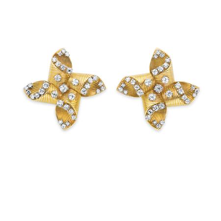 Lot image - Pair of Gold and Diamond Earclips