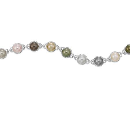 Lot image - Multicolored Cultured Pearl and Pink Freshwater Pearl and Diamond Bracelet