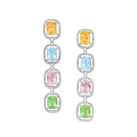 Lot image - Pair of Multicolored Beryl and Diamond Pendant-Earrings