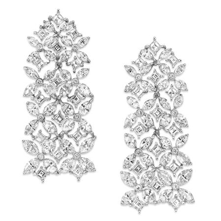 Lot image - Pair of Diamond Pendant-Earrings