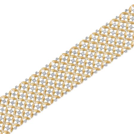 Lot image - Wide Two-Color Gold and Diamond Bracelet