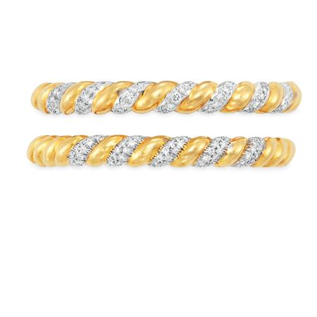 Lot image - Pair of Gold and Diamond Bangle Bracelets