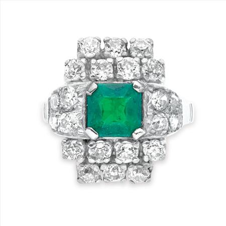 Lot image - Emerald and Diamond Ring