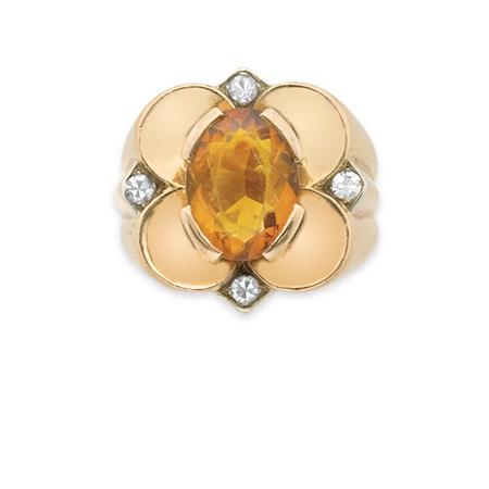 Lot image - Gold, Citrine and Diamond Ring