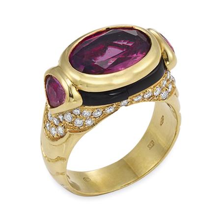 Lot image - Gold, Pink Tourmaline, Diamond and Black Onyx Ring, Marina B