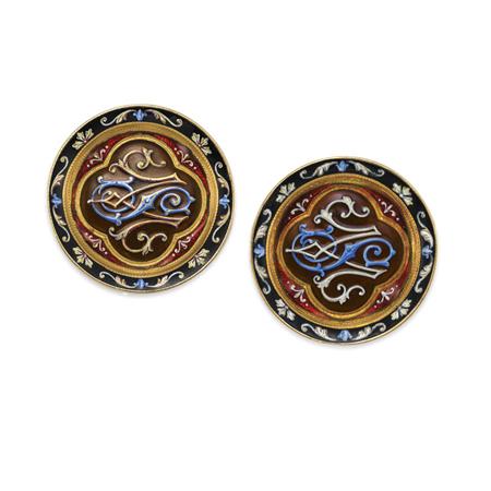 Lot image - Pair of Antique Gold and Enamel Buttons