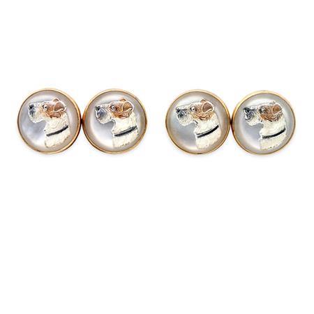 Lot image - Pair of Gold and Reverse Crystal Intaglio Cufflinks