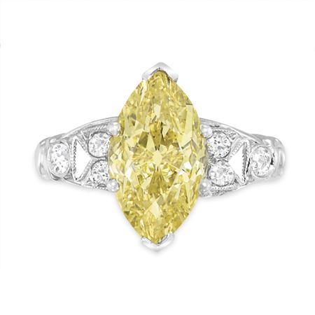 Lot image - Fancy Intense Yellow Diamond and Diamond Ring
