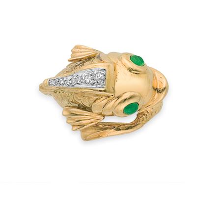 Lot image - Gold, Diamond and Emerald Fish Ring