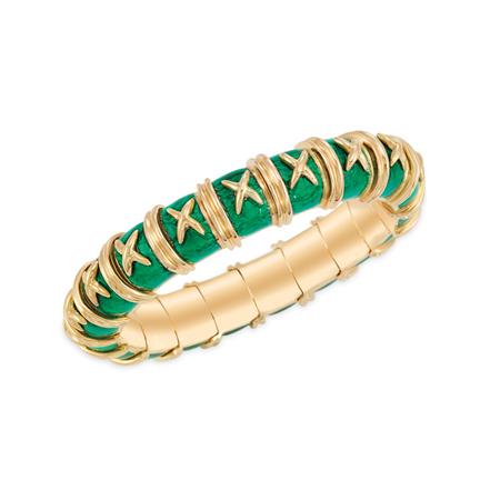 Lot image - Gold and Green Enamel Paillonee Bangle Bracelet, Tiffany & Co., Schlumberger