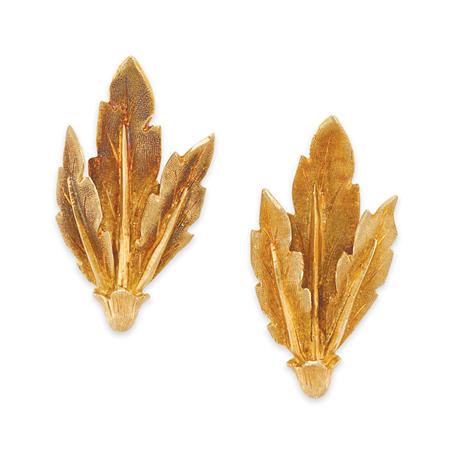 Lot image - Pair of Gold Leaf Earclips, Mario Buccellati